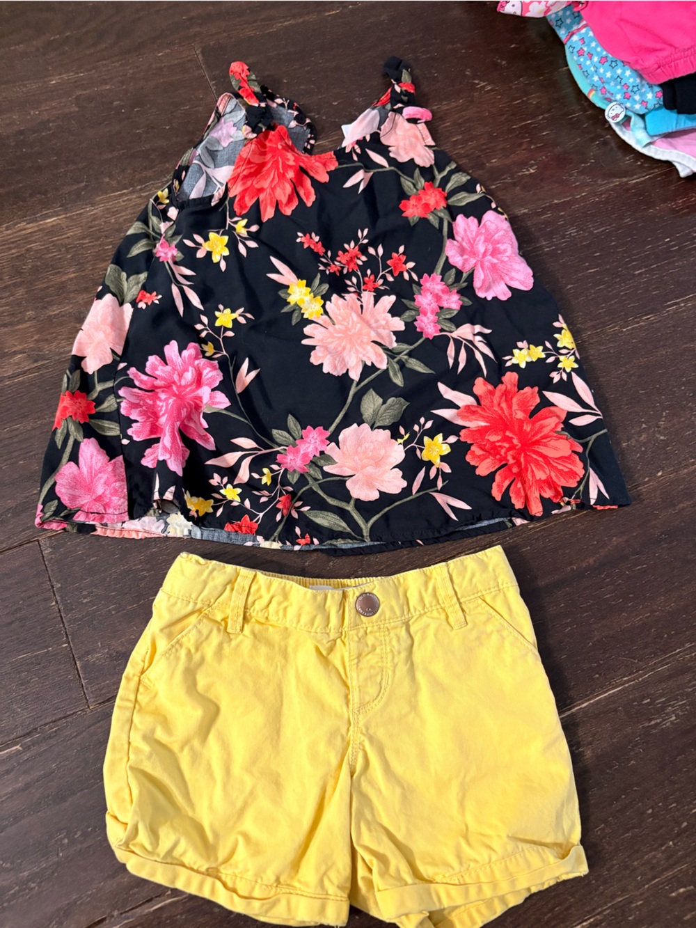 Girls Yellow and Floral Two-Piece Bottoms Set
